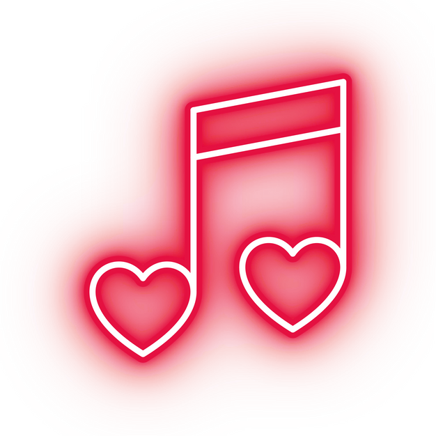 Neon red love music icon